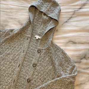 GRAY HOODED BUTTON CARDIGAN